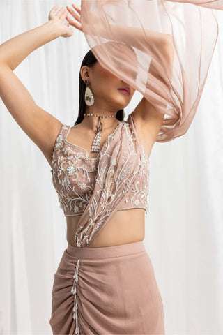 Seema Thukral-Dusty Pink Pre-Draped Embellished Sari And Blouse-INDIASPOPUP.COM
