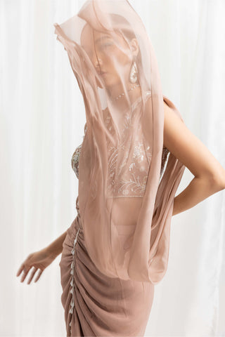 Seema Thukral-Dusty Pink Pre-Draped Embellished Sari And Blouse-INDIASPOPUP.COM