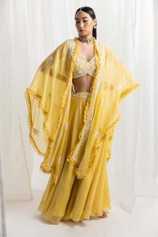 Seema Thukral-Yellow Embellished Cape And Sharara Set-INDIASPOPUP.COM