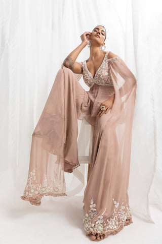 Seema Thukral-Dusty Pink Embellished Peplum And Gharara-INDIASPOPUP.COM