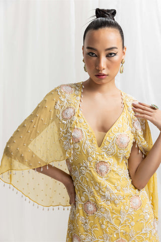 Seema Thukral-Yellow Embellished Gharara Cape Set-INDIASPOPUP.COM