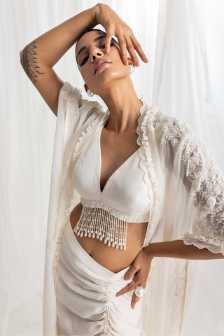 Seema Thukral-Ivory Draped Skirt With Embellished Cape Set-INDIASPOPUP.COM