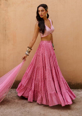 Chamee And Palak-Pale Pink Bandhani Lehenga Set-INDIASPOPUP.COM