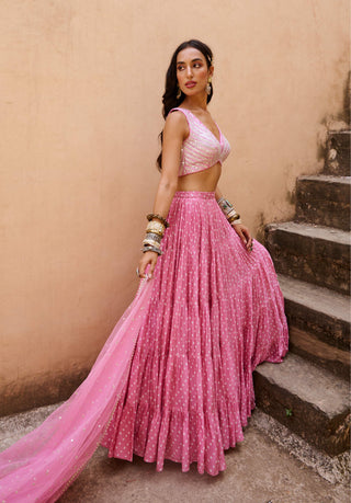 Chamee And Palak-Pale Pink Bandhani Lehenga Set-INDIASPOPUP.COM