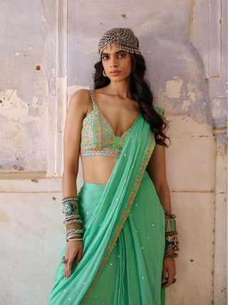 Chamee And Palak-Maria Sage Green Sari And Blouse-INDIASPOPUP.COM