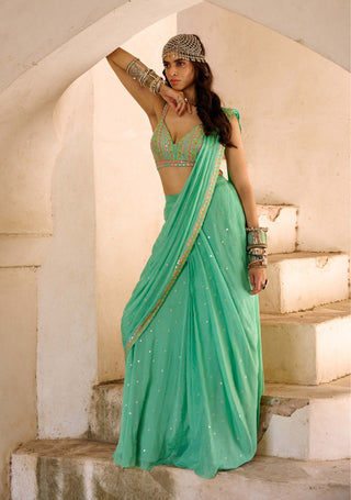 Chamee And Palak-Maria Sage Green Sari And Blouse-INDIASPOPUP.COM