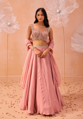 Nude Pink Embellished Lehenga Set by Parul Gandhi available on Indiaspopup.com