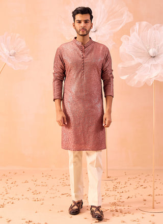 Khwaab Rose Gold Kurta And Pants by Contrast By Parth, available on Indiaspopup.com