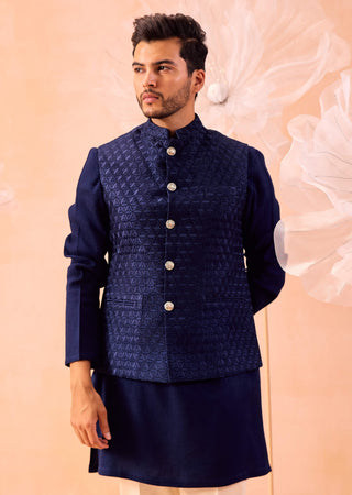 Majestic Floral Nehru Jacket And Kurta Set by Contrast By Parth, available on Indiaspopup.com