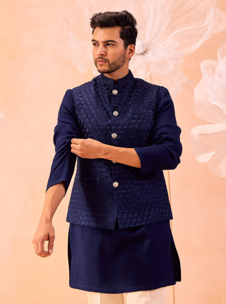 Majestic Floral Nehru Jacket And Kurta Set by Contrast By Parth, available on Indiaspopup.com