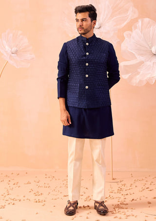 Majestic Floral Nehru Jacket And Kurta Set by Contrast By Parth, available on Indiaspopup.com