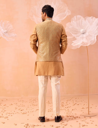 Khwaab Tonal Bundi Jacket And Kurta Set by Contrast By Parth, available on Indiaspopup.com