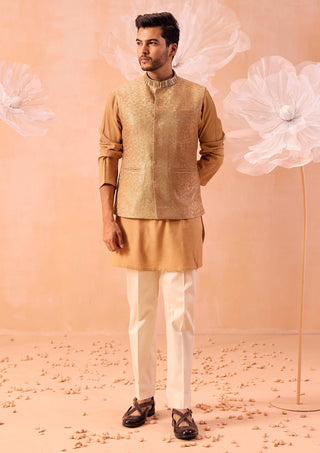 Khwaab Tonal Bundi Jacket And Kurta Set by Contrast By Parth, available on Indiaspopup.com