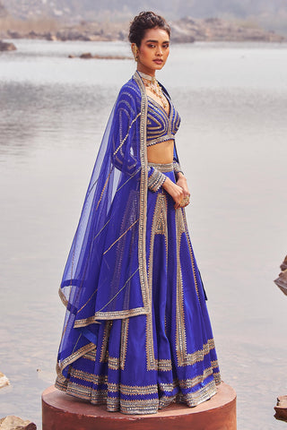 Nidhika Shekhar-Inky Blue Embellished Lehenga Set-INDIASPOPUP.COM