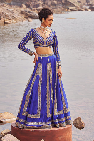 Nidhika Shekhar-Inky Blue Embellished Lehenga Set-INDIASPOPUP.COM