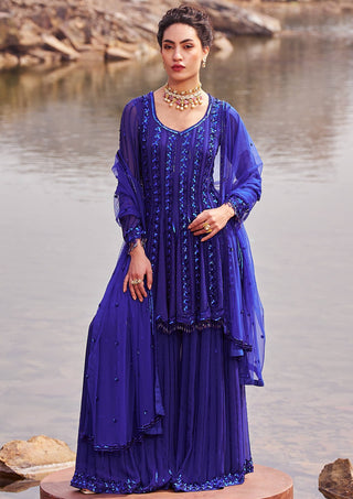 Nidhika Shekhar-Inky Blue Embroidered Sharara Set-INDIASPOPUP.COM