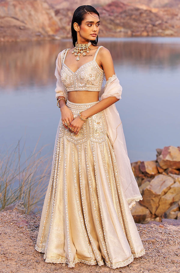Gold mermaid embellished lehenga set