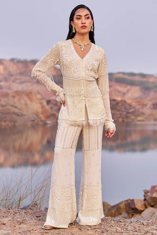 Ivory embroidered blouse and palzzo