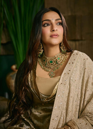Swarnima cream biscuit anarkali set
