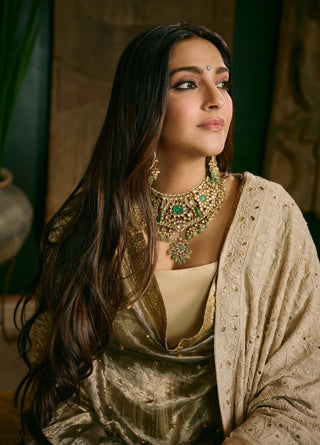 Swarnima cream biscuit anarkali set