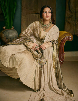 Swarnima cream biscuit anarkali set