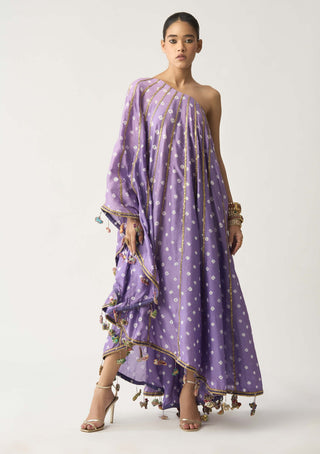 Itrh-Chaaya Bandhani One Shoulder Kaftan Dress-INDIASPOPUP.COM