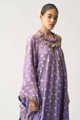 Itrh-Chaaya Bandhani One Shoulder Kaftan Dress-INDIASPOPUP.COM