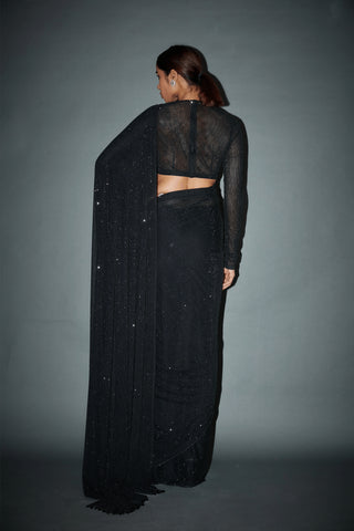 Itrh-Gabbriel Black Crystal Sari And Blouse-INDIASPOPUP.COM