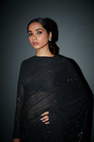 Itrh-Gabbriel Black Crystal Sari And Blouse-INDIASPOPUP.COM