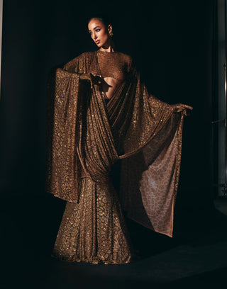 Jungle Queen Brown Print Lehenga Sari And Blouse by Itrh, available on Indiaspopup.com