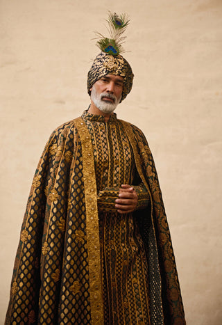 Vajra green and black sherwani set