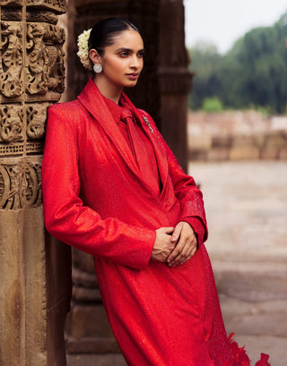 Draja Red Blazer Dress Set by Itrh available on Indiaspopup