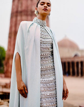 Soma cascade silver stone dress and white cape