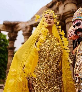 Sonee yellow stone gown and cape