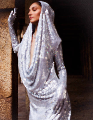 Tara silver hood gown