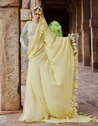 Praavya yellow gown with gloves and atta