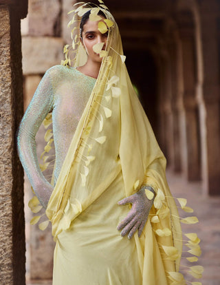 Praavya Yellow Gown With Gloves And Atta by Itrh available on Indiaspopup