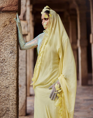 Praavya Yellow Gown With Gloves And Atta by Itrh available on Indiaspopup