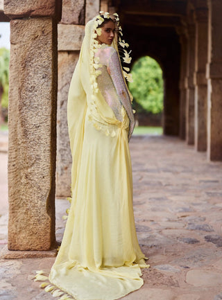 Praavya yellow gown with gloves and atta