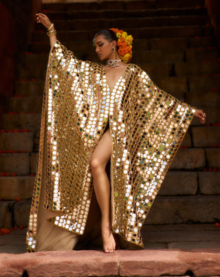 Ziba Aayna Gold Mirror Kaftan by Itrh available on Indiaspopup.com