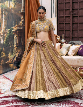 Plum and gold lehenga set