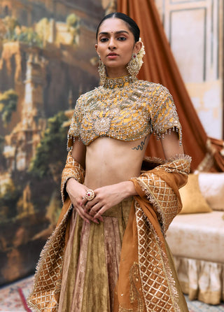 Plum and gold lehenga set