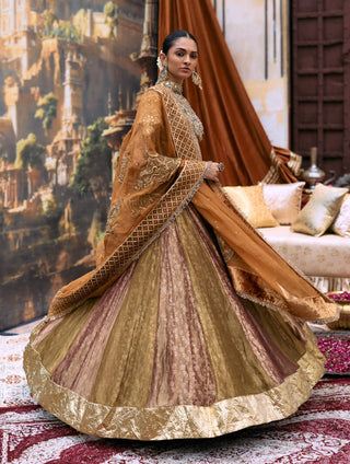 Plum and gold lehenga set