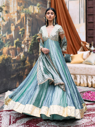 Teal blue and sea green tarangini anarkali and dupatta