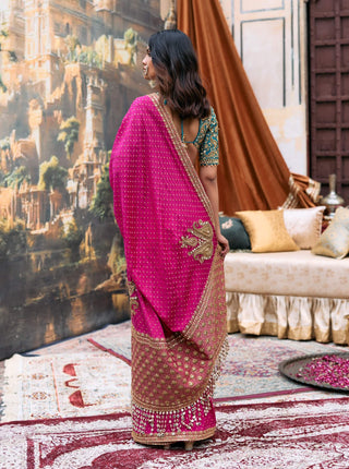 Pink and turquoise mayuri sari and blouse