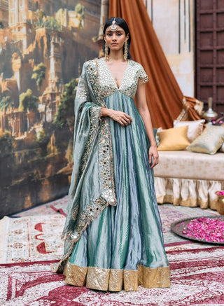 Teal blue and sea green tarangini anarkali and dupatta