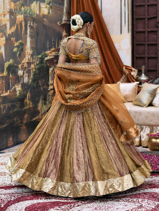 Plum and gold lehenga set