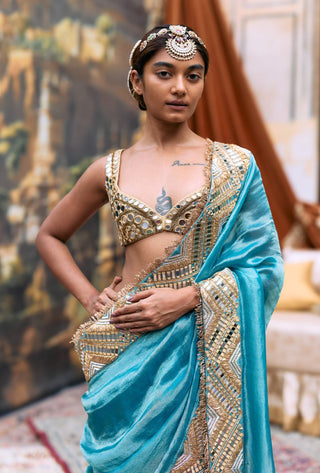 Turquoise neelima sari and blouse