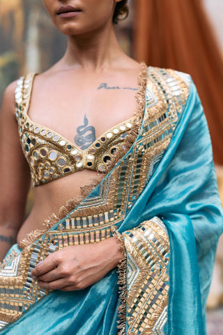 Turquoise neelima sari and blouse