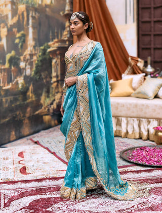 Turquoise neelima sari and blouse